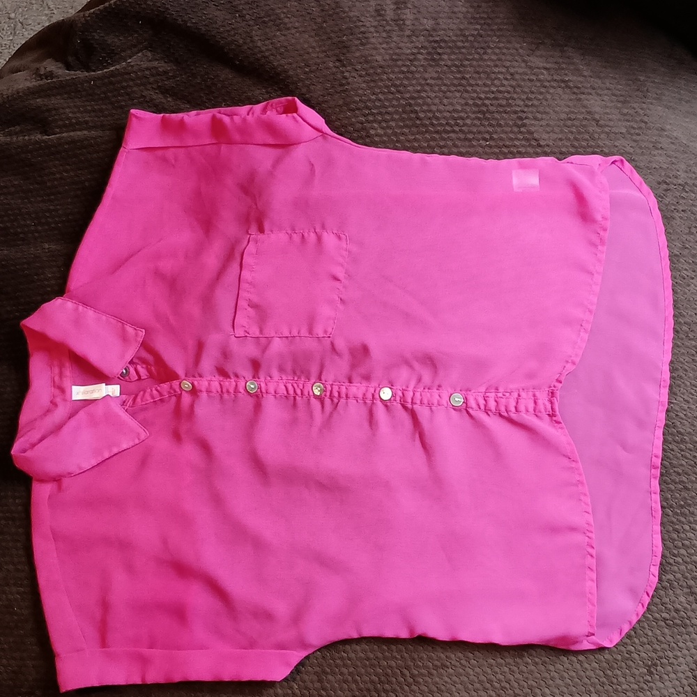 Business+Business Casual Pink Button Short Sleeve Down Blouse